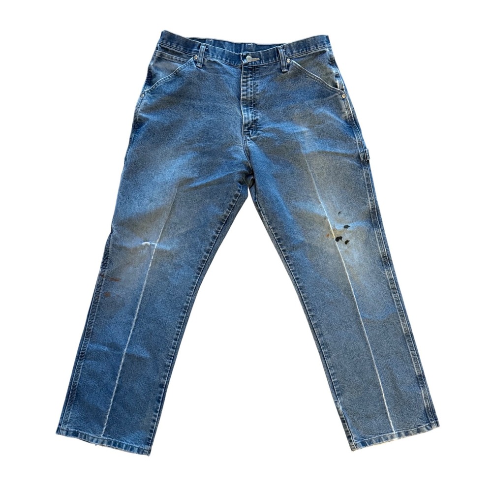 Vtg Wrangler Mens Carpenter Jeans 34x30 Blue Denim Workwear Utility Distressed